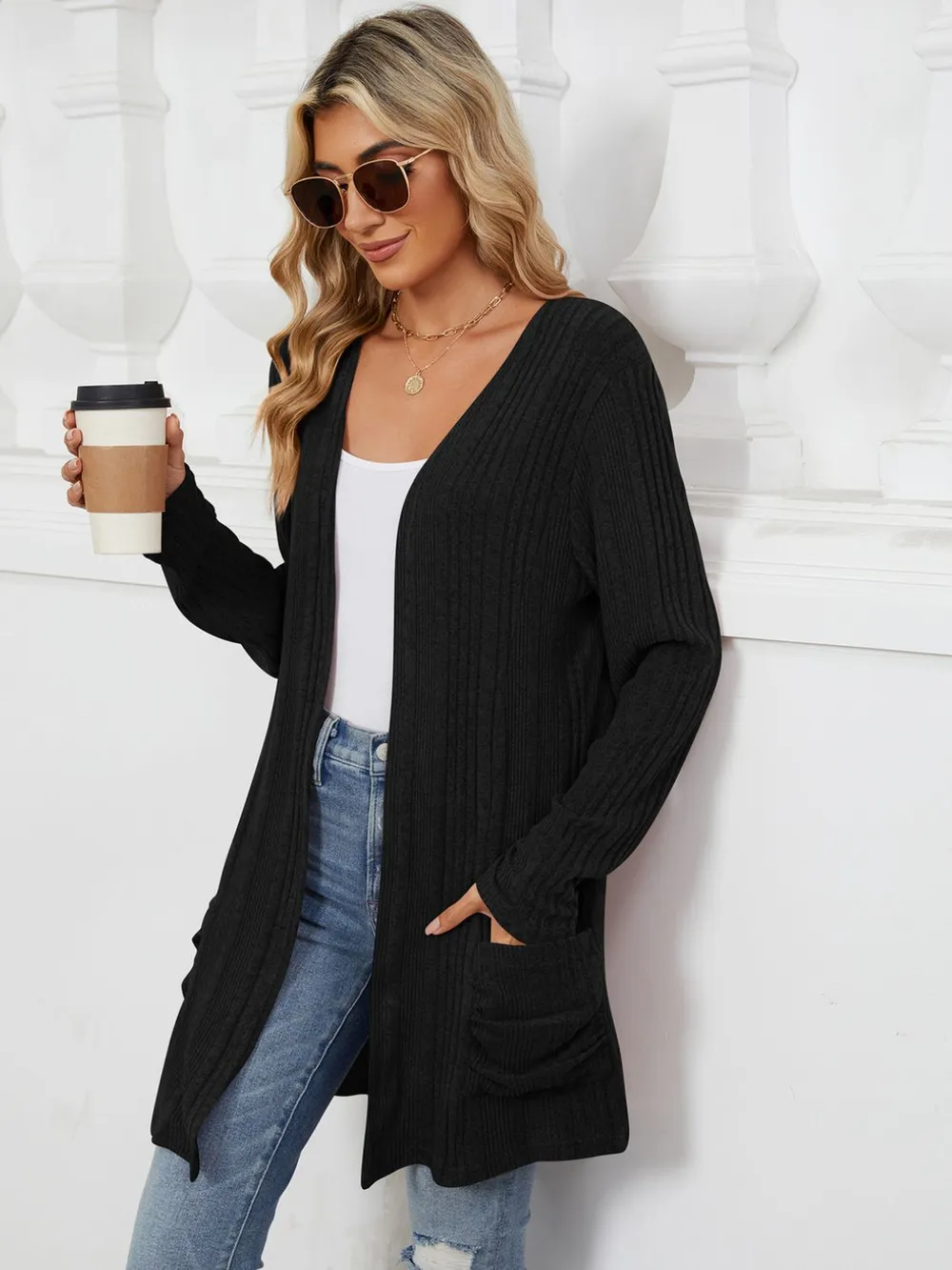 Pocketed Open Front Long Sleeve Cardigan, image 27