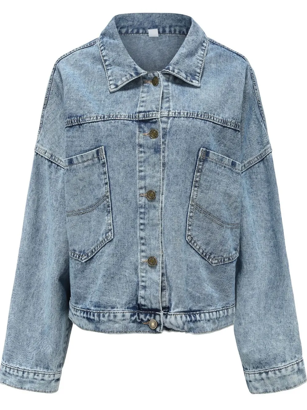 Button Down Drop Shoulder Denim Jacket, image 9
