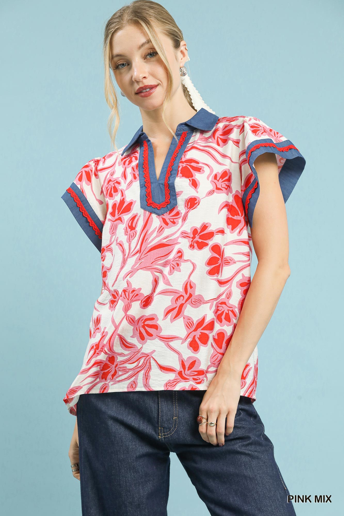 Floral Split Neck Top