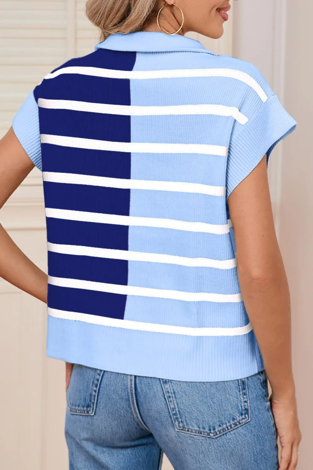 Striped Half Zip Sweater Vest, image 2