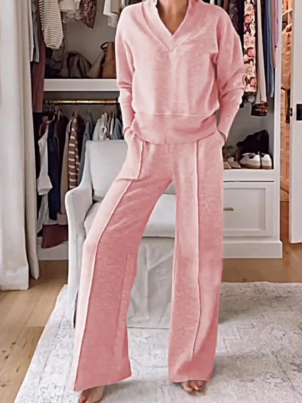 Full Size Cozy V-Neck Top and Pants Set Plus Size, image 10