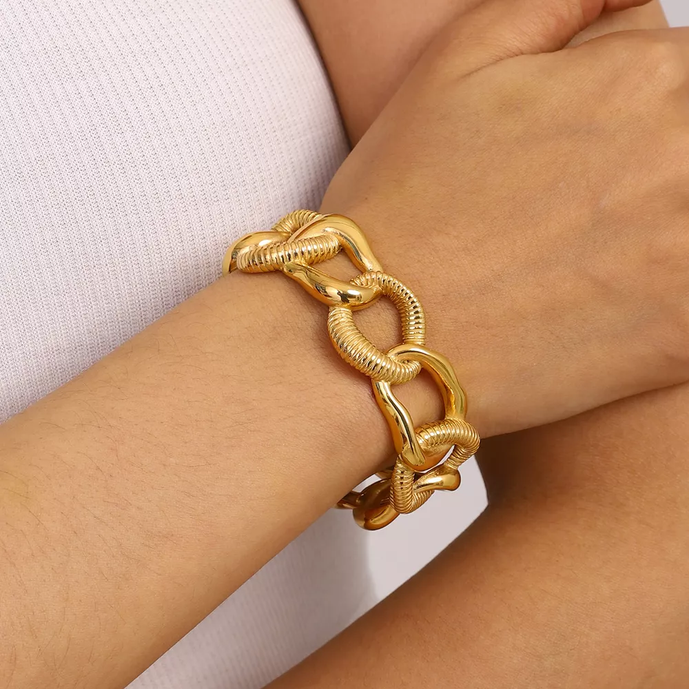 18K Gold-Plated Chain Link Open Bracelet, image 7