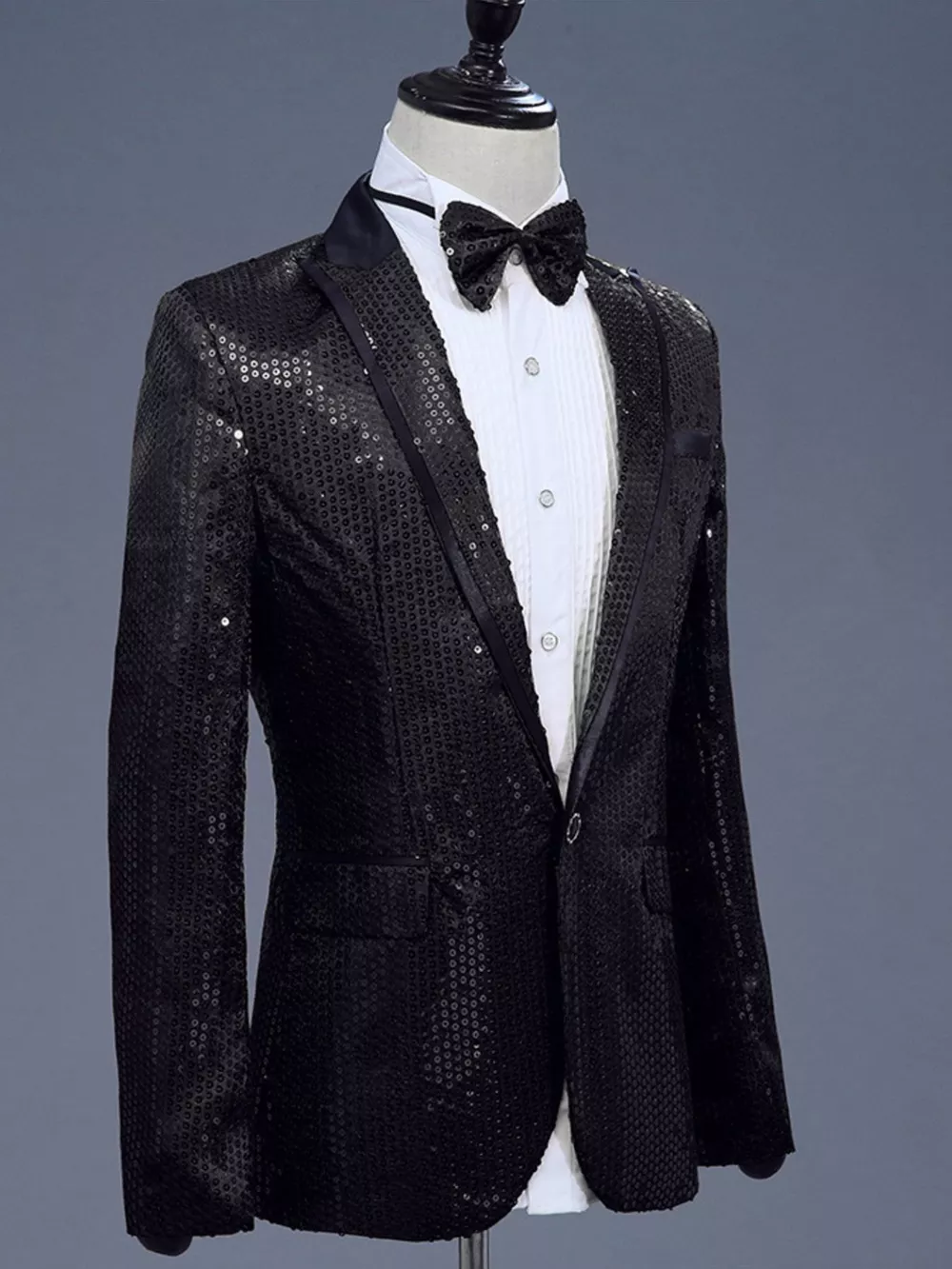 Men's Full Size Sequin One Button Long Sleeve Blazer Plus Size
