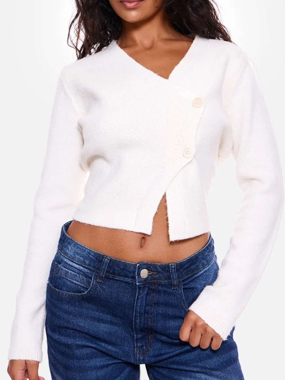 Cropped V-Neck Button-Up Cardigan, image 2