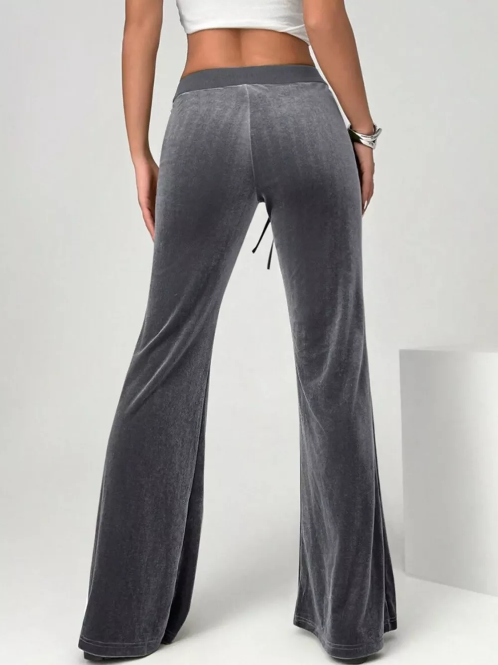 Velvet Flare Pants with Drawstring, image 2