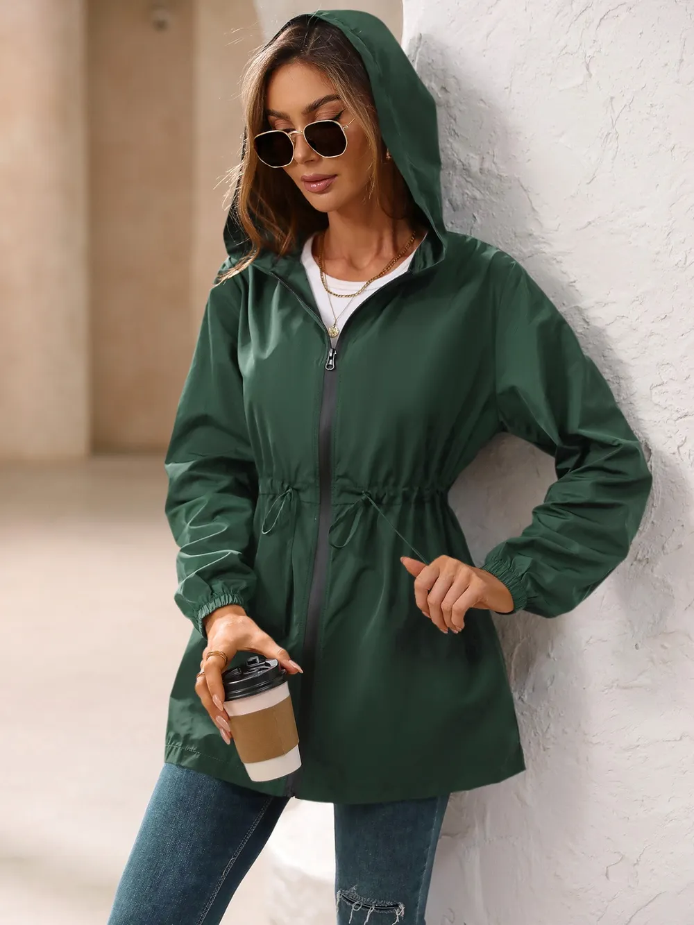Outdoor Waterproof Long Sleeve Hooded Windbreaker, image 2