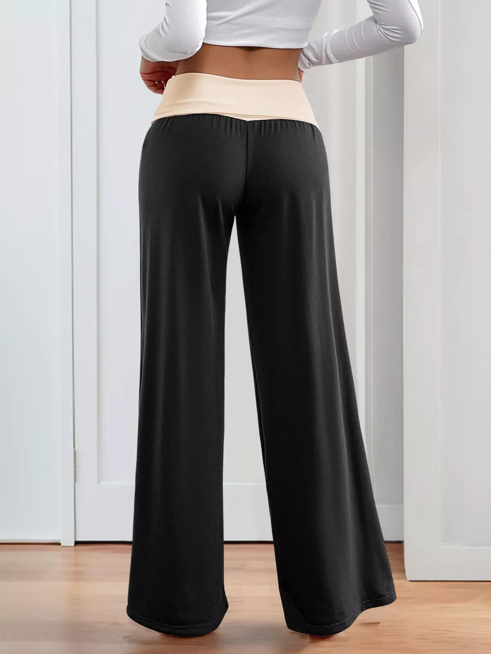 Contrast Waistband Wide Leg Pants, image 2