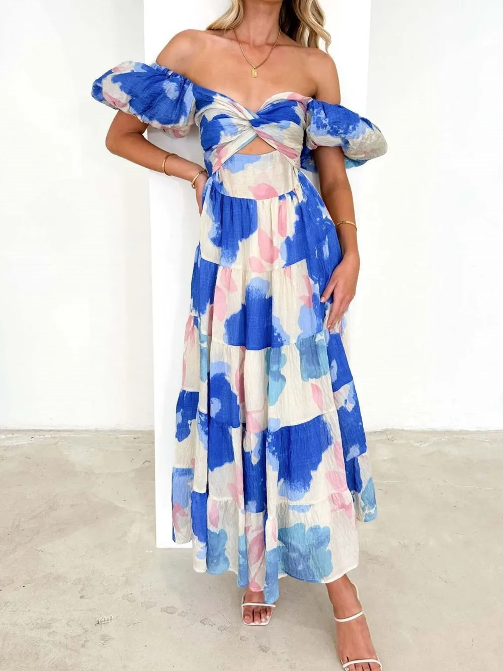 Off-Shoulder Floral Tiered Dress with Ruffle Details, image 2