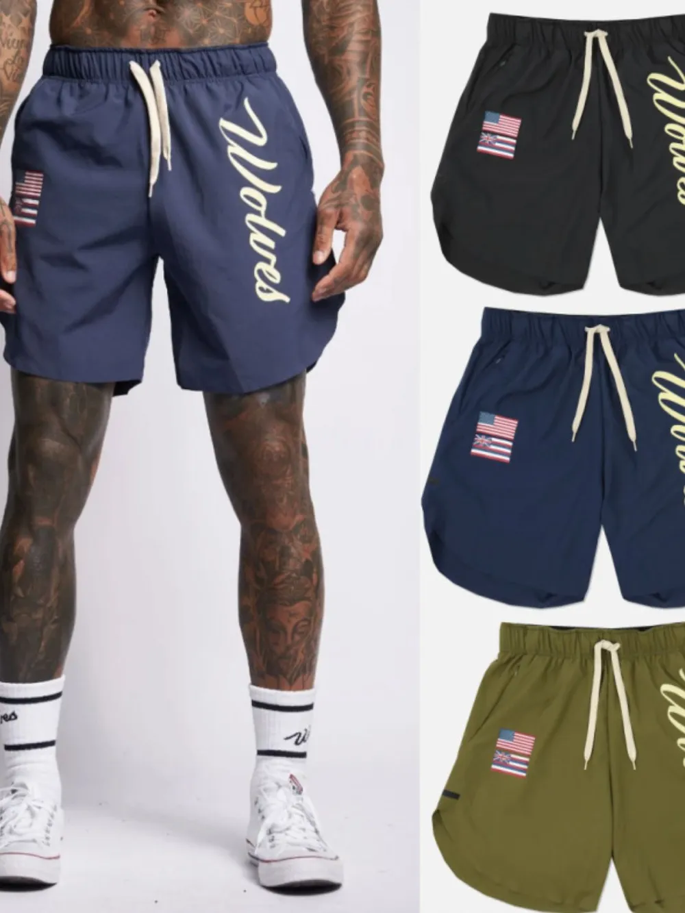 Men's Plus Size Drawstring US Flag Active Shorts, image 2
