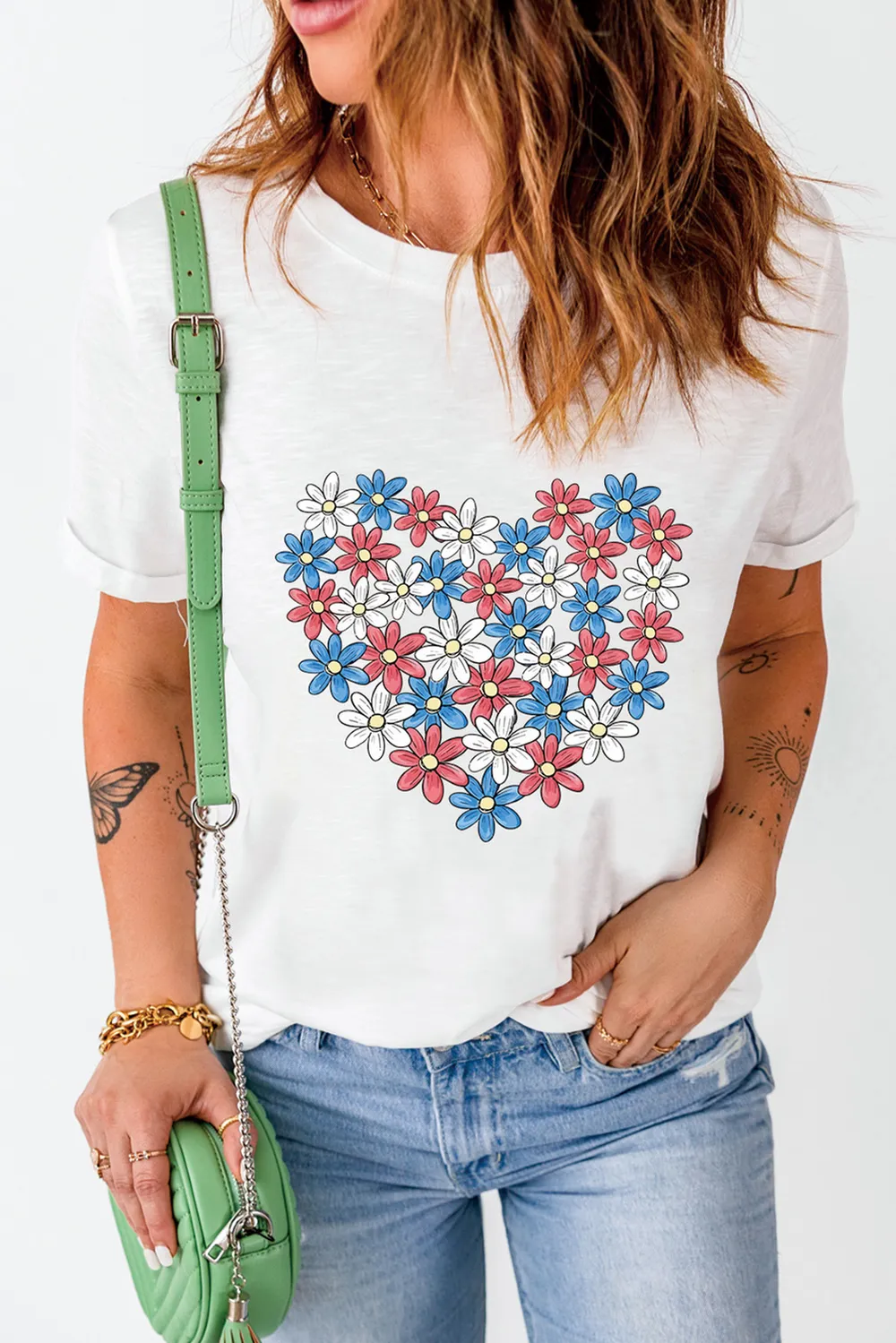 Flower Graphic Round Neck Short Sleeve T-Shirt, image 2