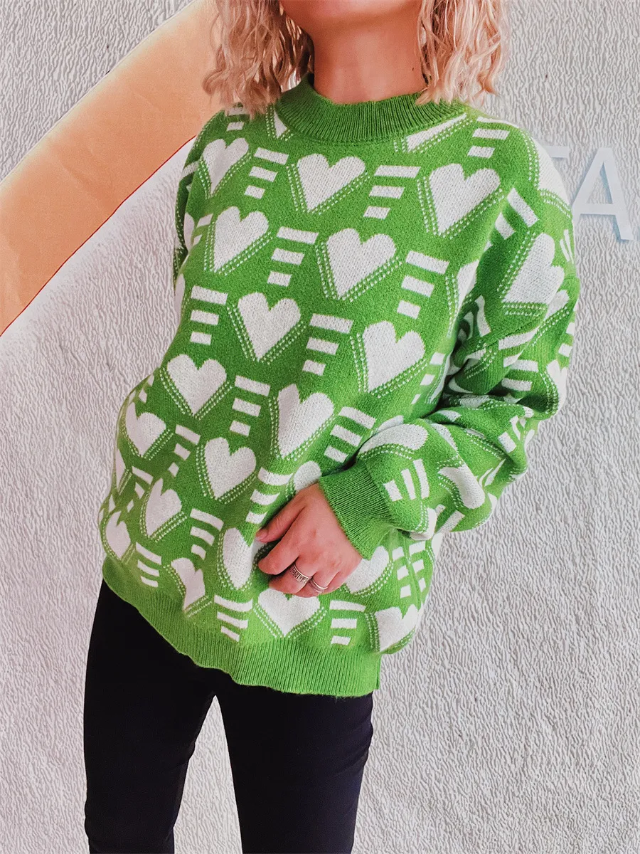 Heart Contrast Long Sleeve Dropped Shoulder Sweater, image 9