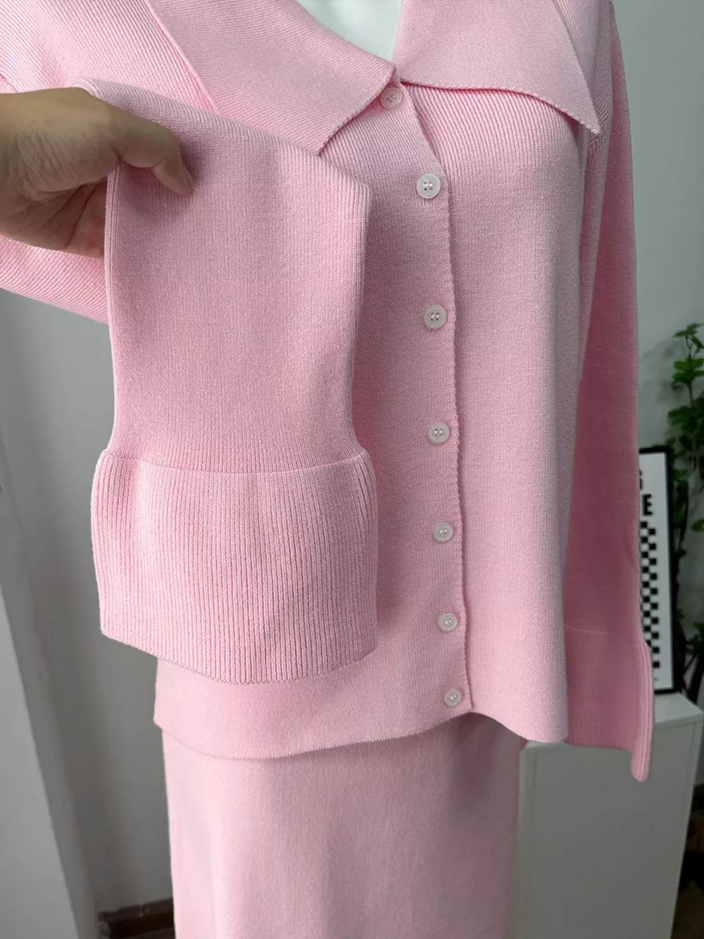 Button Down Long Sleeve Cardigan and Skirt Knit Set, image 18