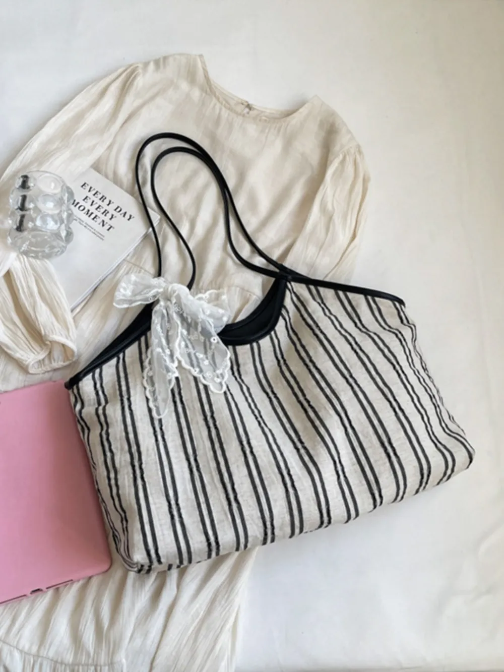 Striped Canvas Tote Bag, image 2