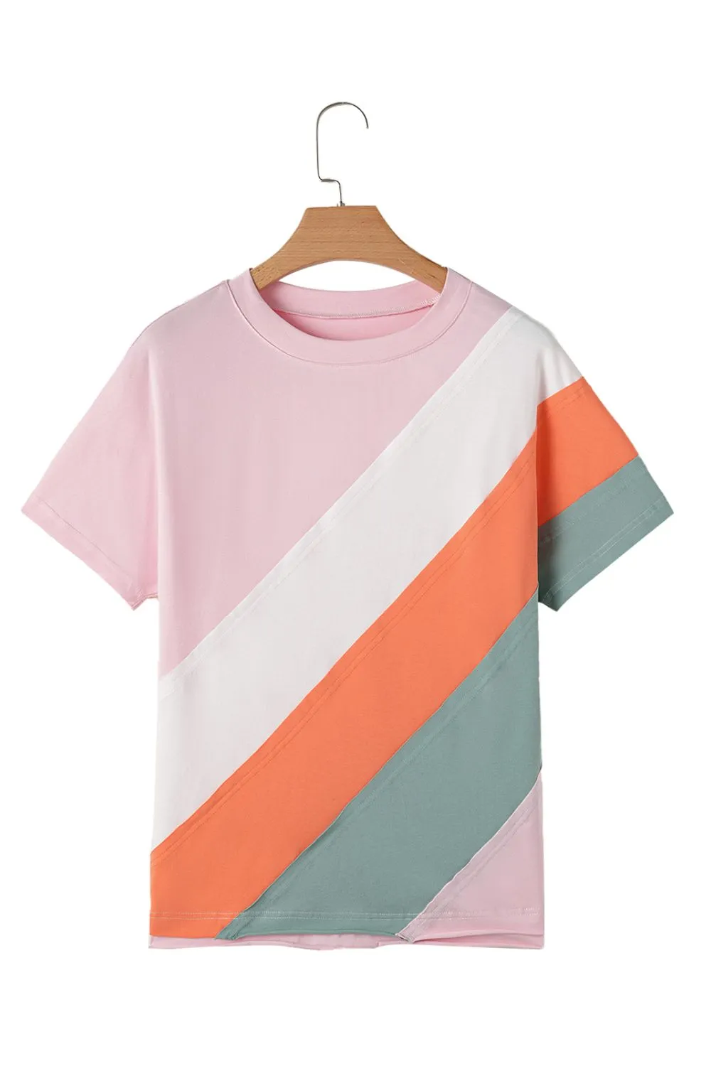 Color Block Round Neck Short Sleeve T Shirt, image 2