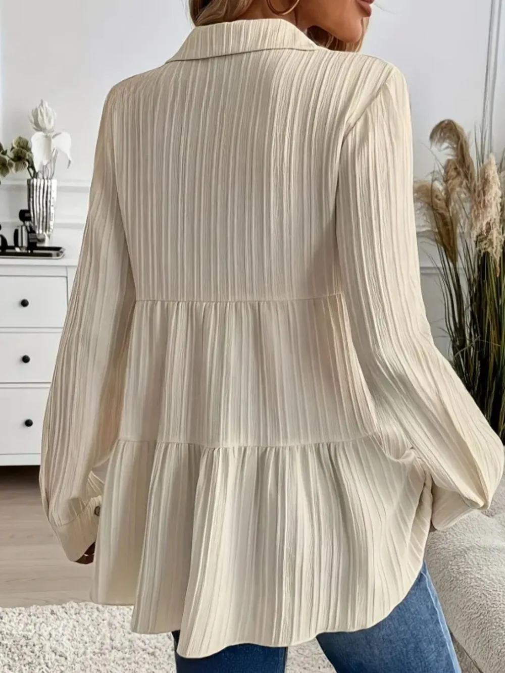 Striped Button-Down Tiered Shirt, image 2