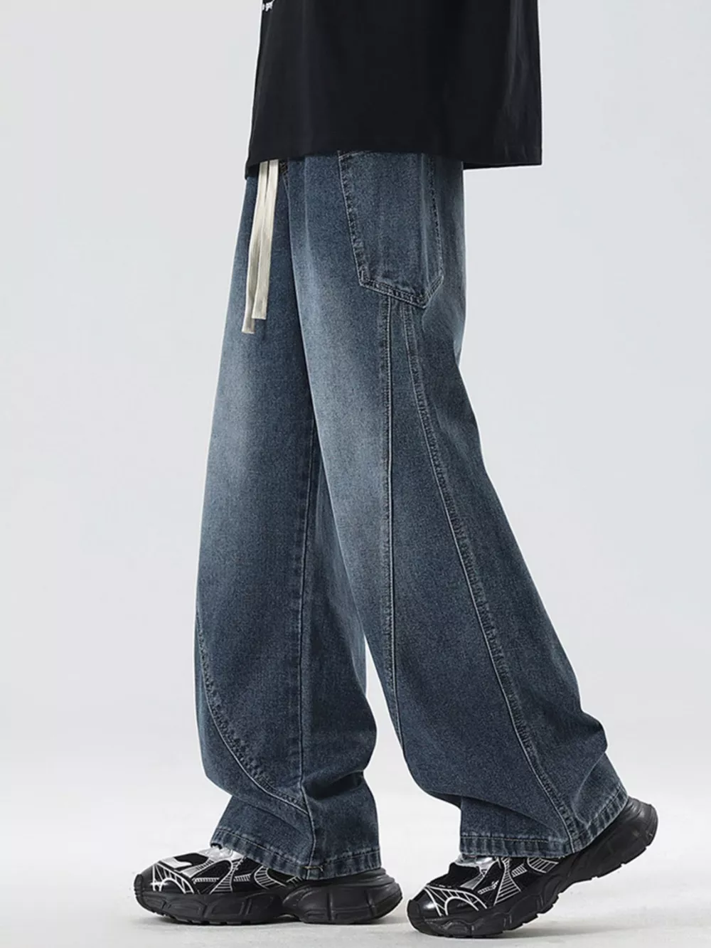 Men's Full Size Vintage Wash Wide Leg Jeans Plus Size, image 2