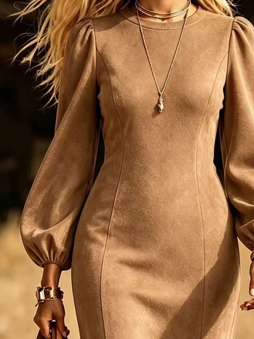 Fringe Round Neck Balloon Sleeve Dress, image 10