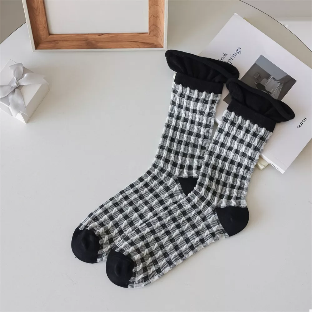 Two-Tone Cotton Knit Crew Socks, image 9