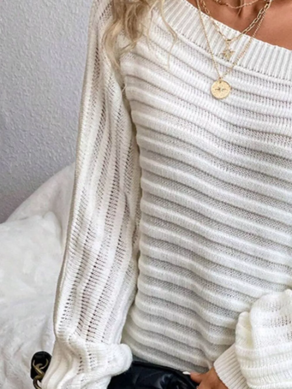 One Shoulder Ribbed Knit Sweater, image 3