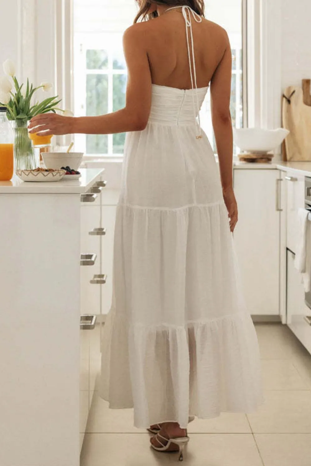 Tiered Halter Neck Printed Cami Dress, image 2
