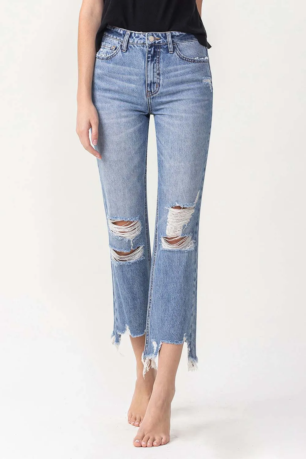 High Rise Distressed Straight Jeans, image 3