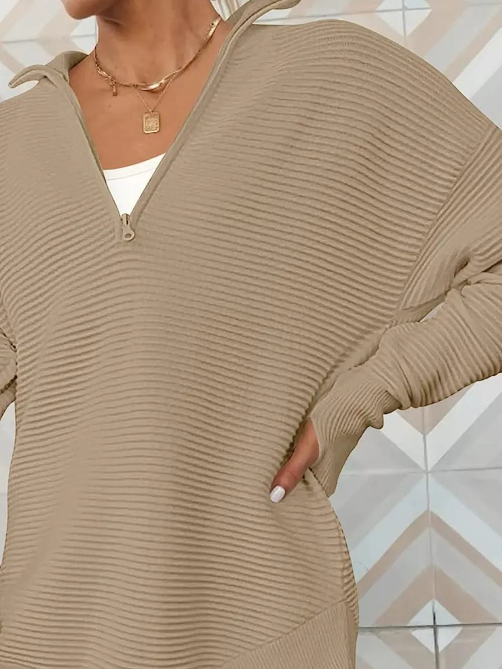 Half Zip Long Sleeve Knit Top, image 13