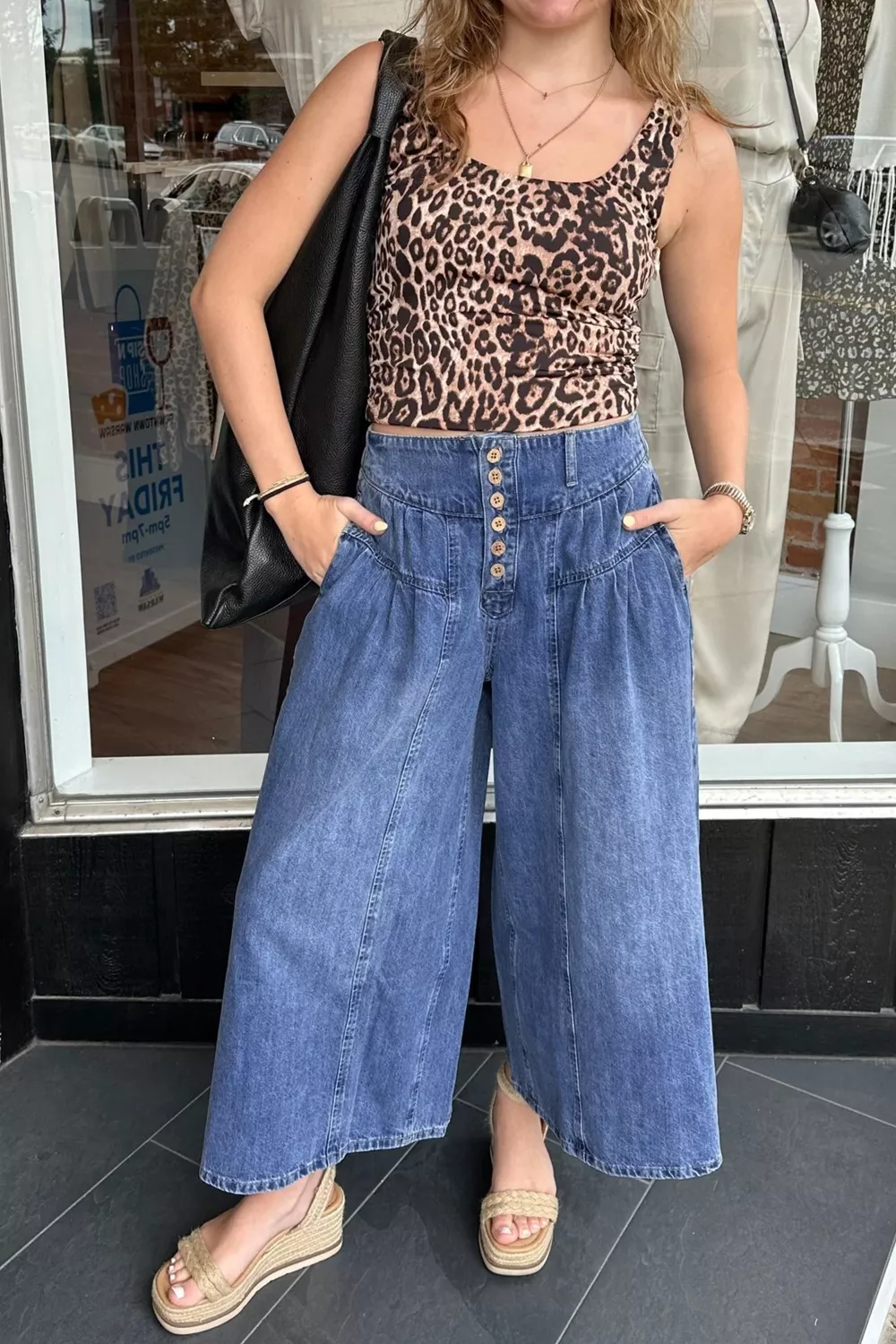 High-Waisted Wide Leg Button-Fly Jeans, image 2