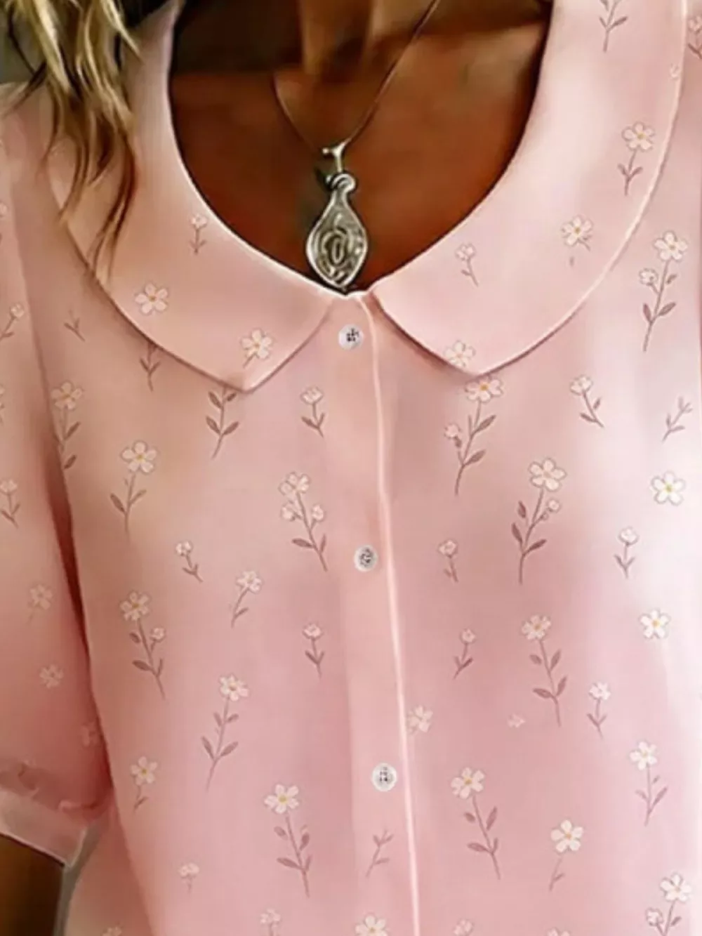 Floral Print Peter Pan Collar Shirt, image 8