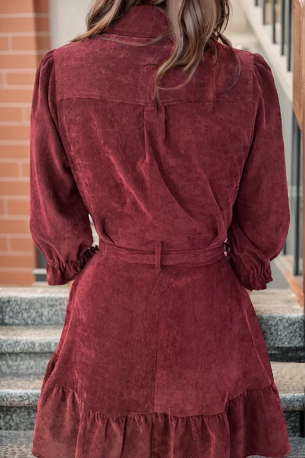 Tied Button Up Ruffle Hem Dress, image 2