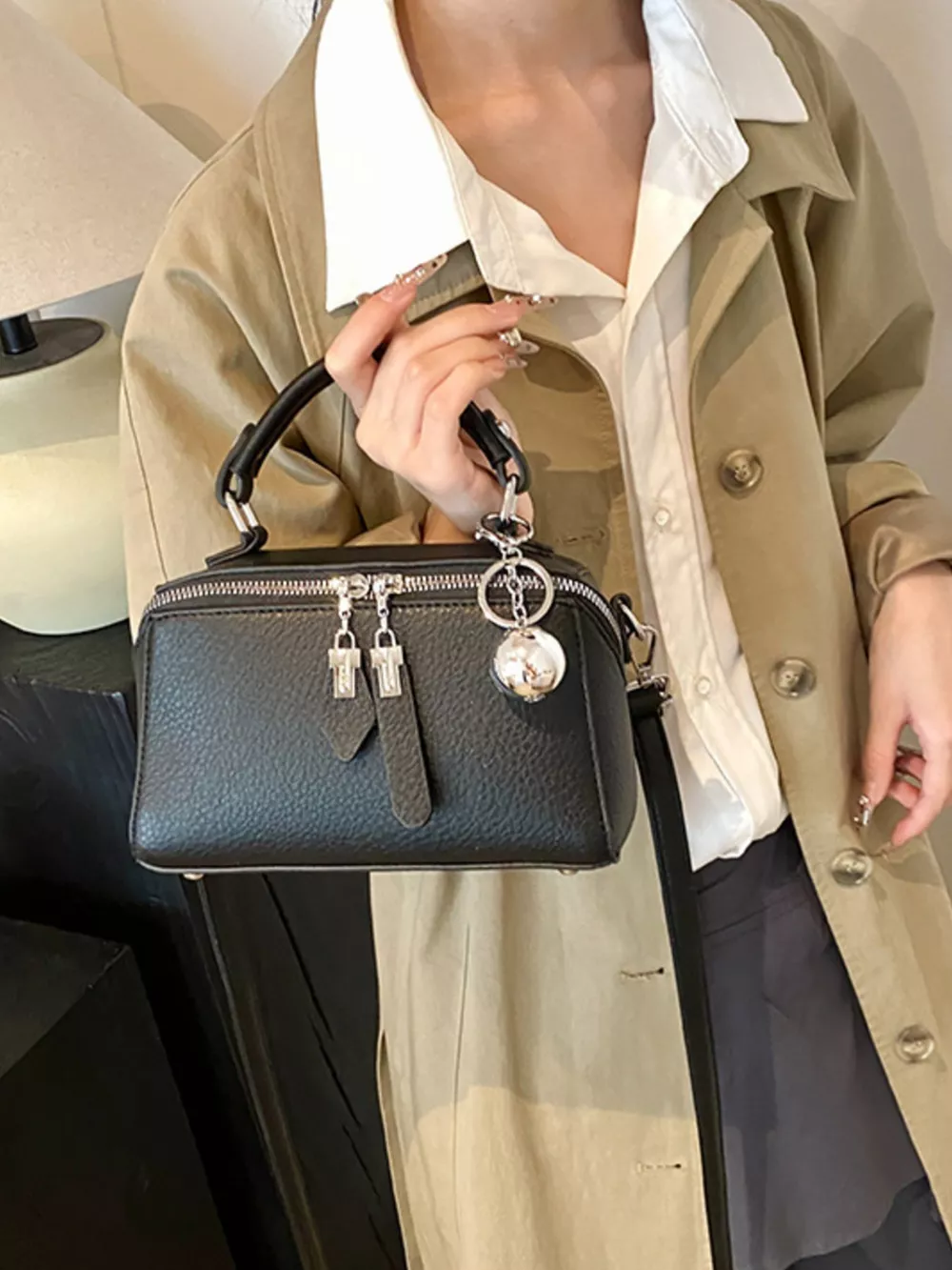 Textured Leather Handbag, image 3
