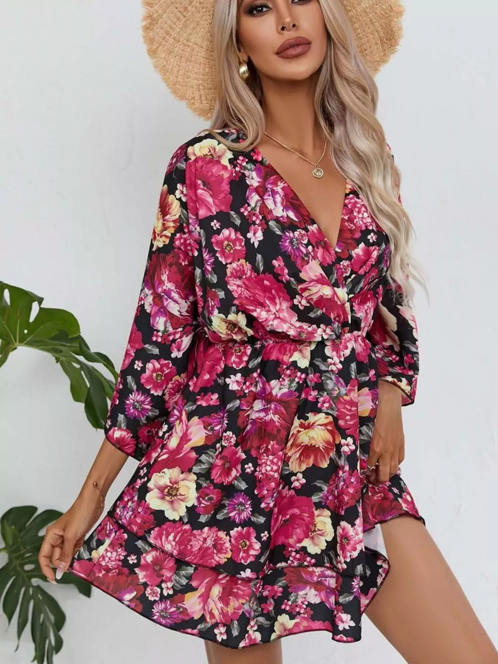 Floral Print Layered Ruffle Hem Mini Dress, image 8
