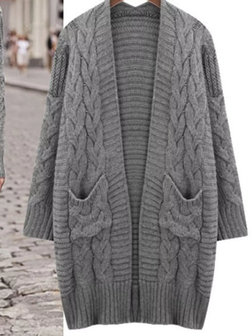 Chunky Knit Open Front Cardigan, image 2