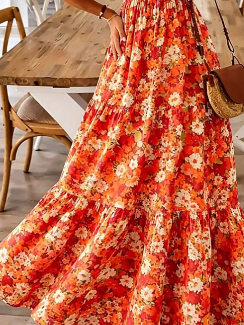 Floral Print Maxi Dress with Spaghetti Straps, image 9