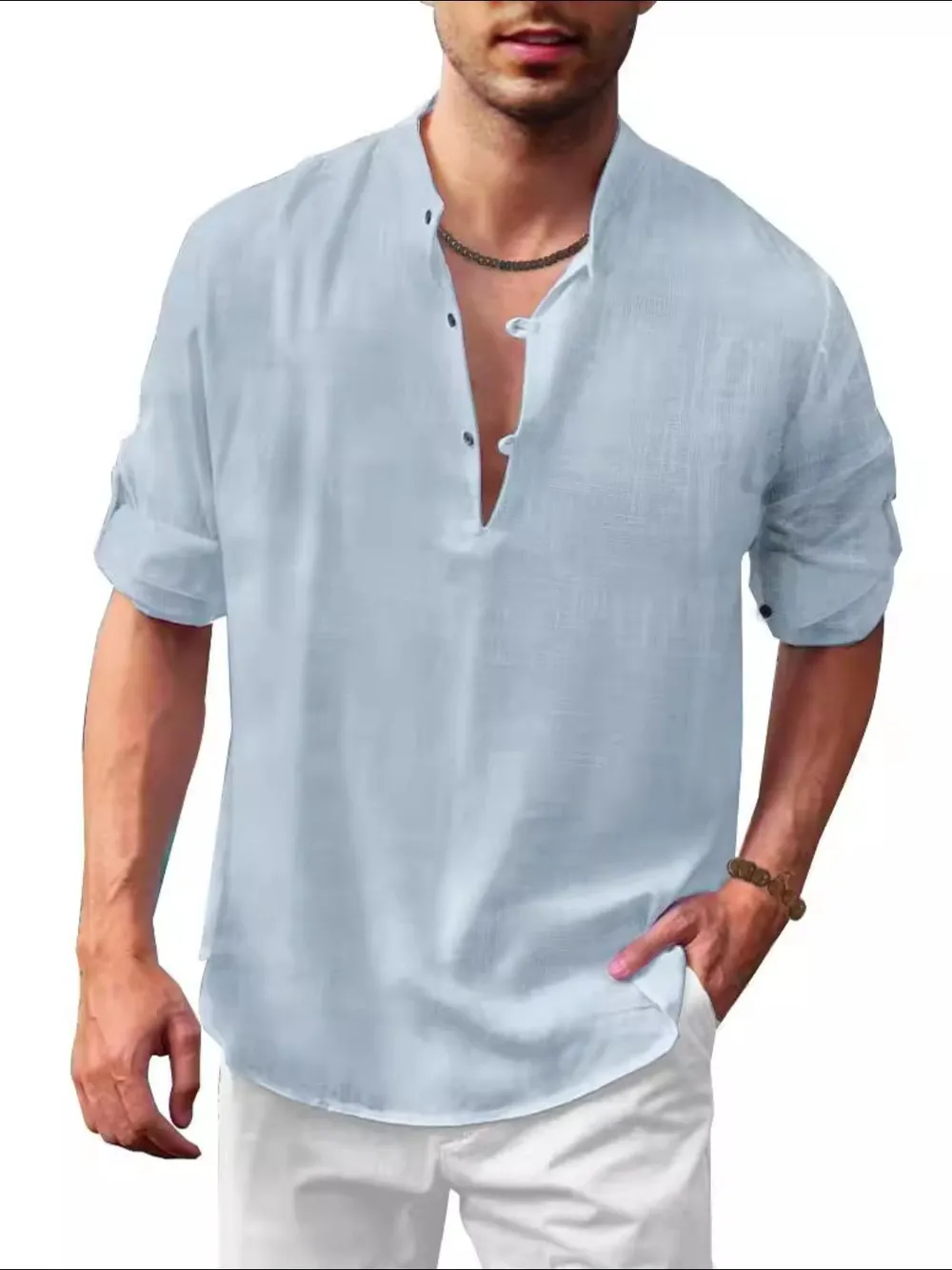 Men's Full Size Half Button Long Sleeve Shirt Plus Size, image 7