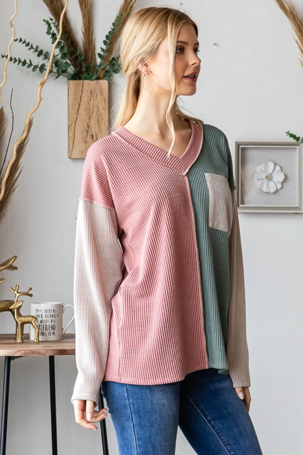 Color Block Exposed Seam Ribbed T-Shirt, image 3