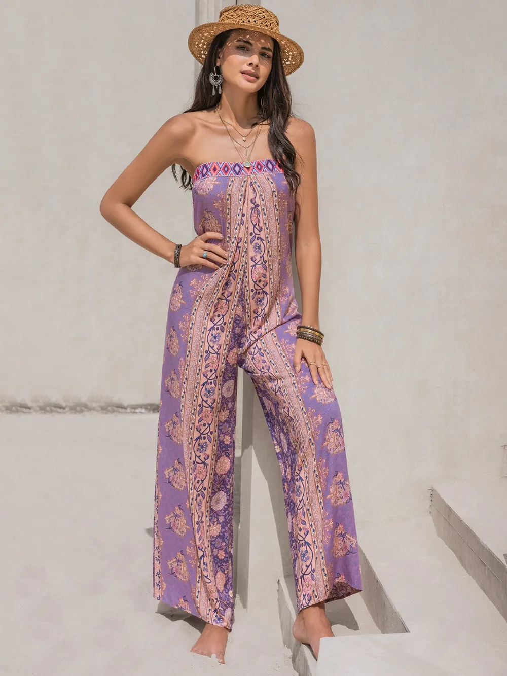 Tied Printed Tube Wide Leg Jumpsuit, image 2