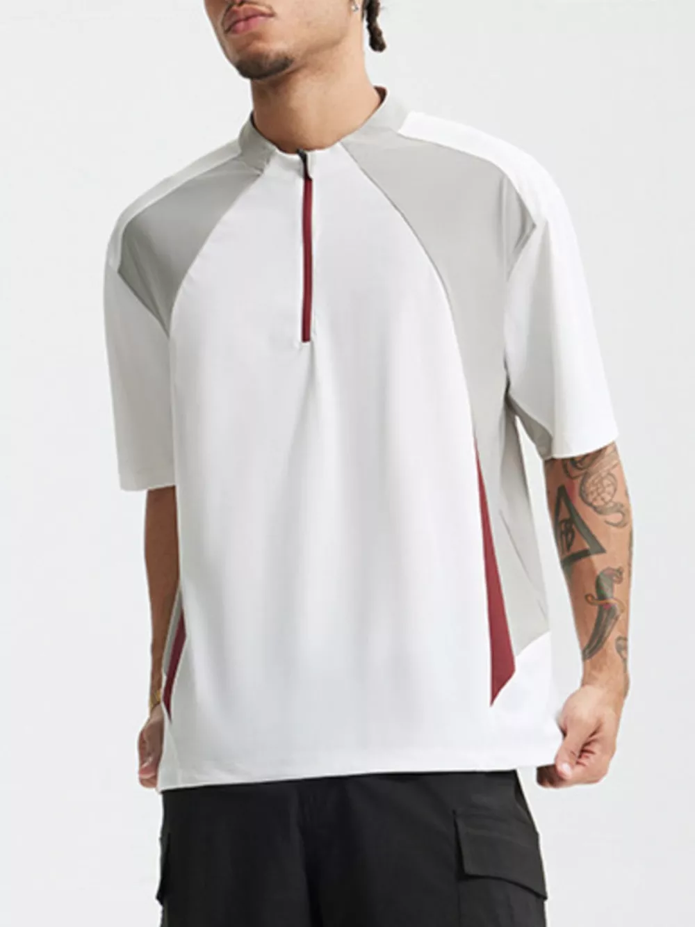 Men's Color Block Quick-Dry Half Zip T-Shirt, image 2