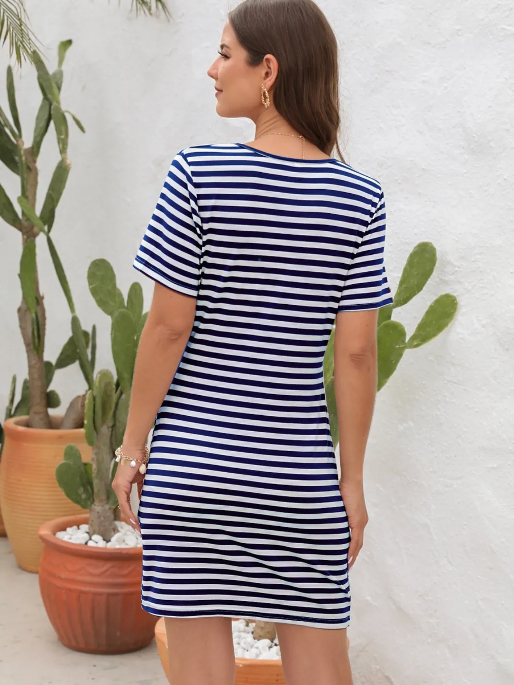 Cutout Striped Round Neck Short Sleeve Dress, image 7