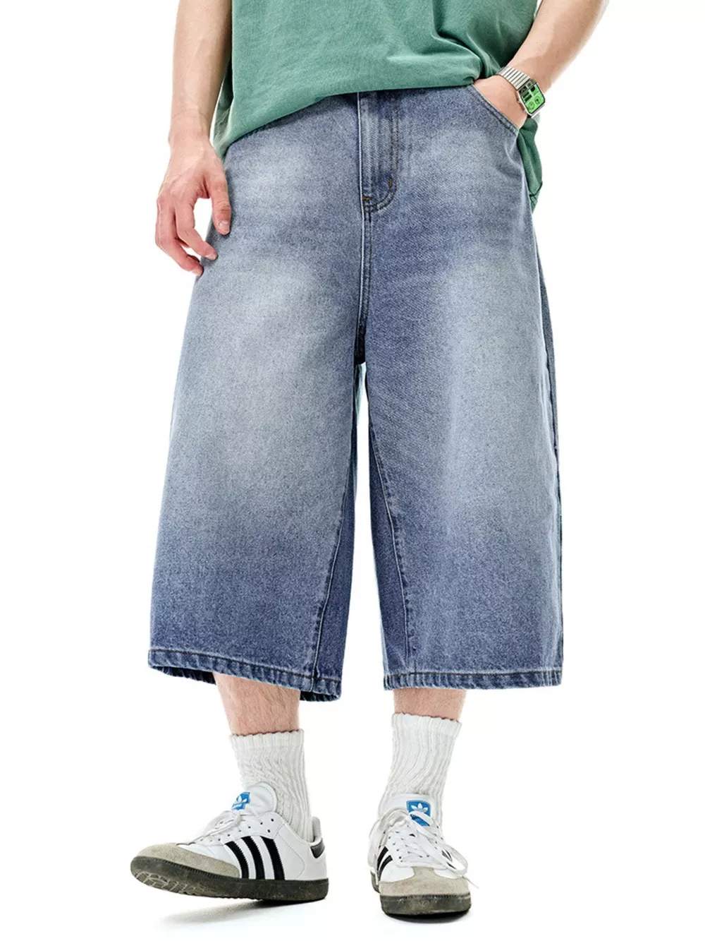 Men's Wide Leg Denim Shorts, image 8