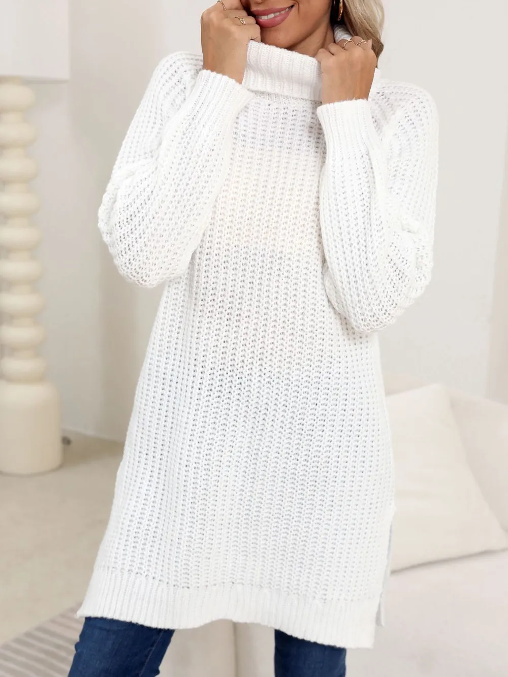 Slit Turtleneck Long Sleeve Sweater, image 4