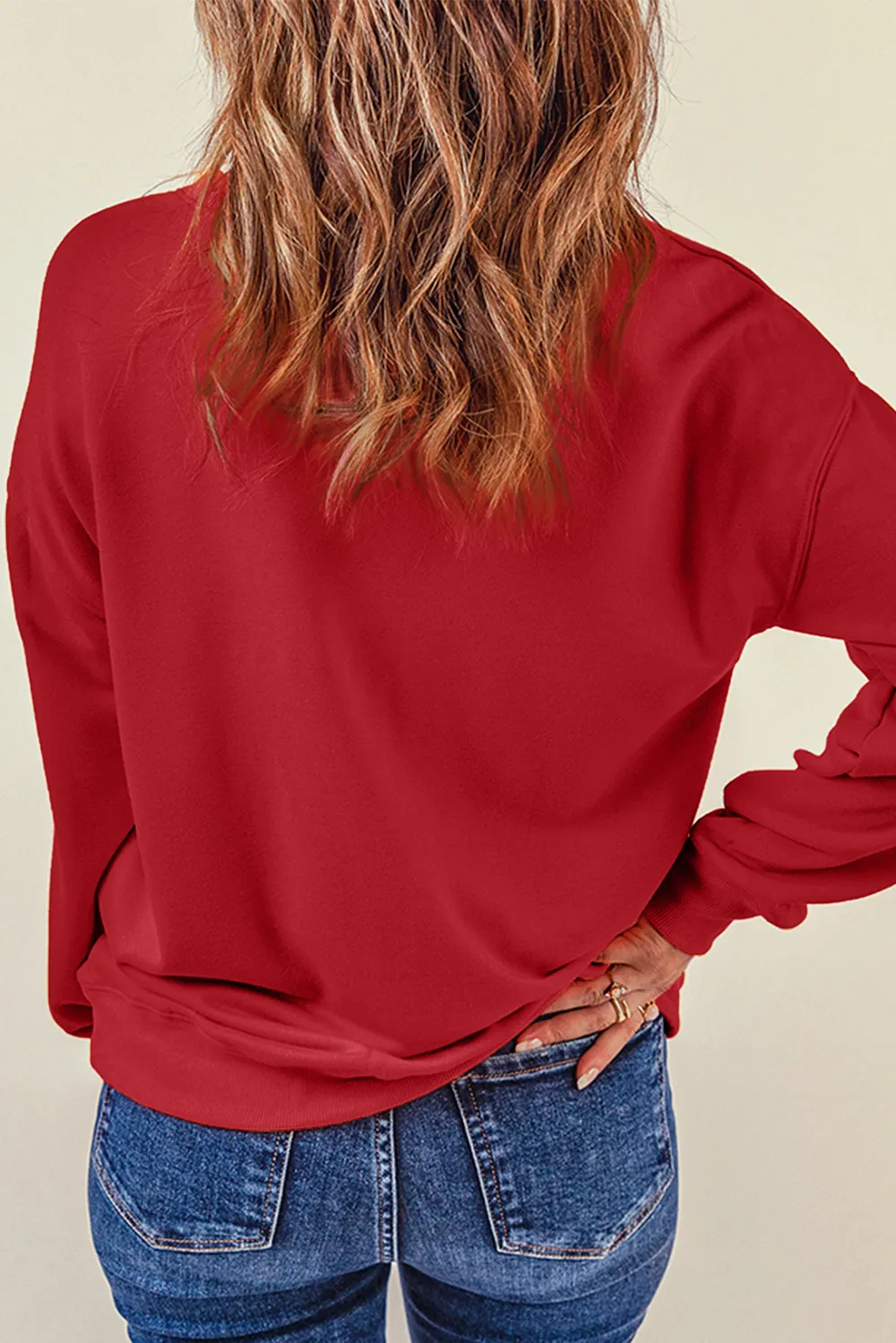 Heart Round Neck Dropped Shoulder Sweatshirt, image 2