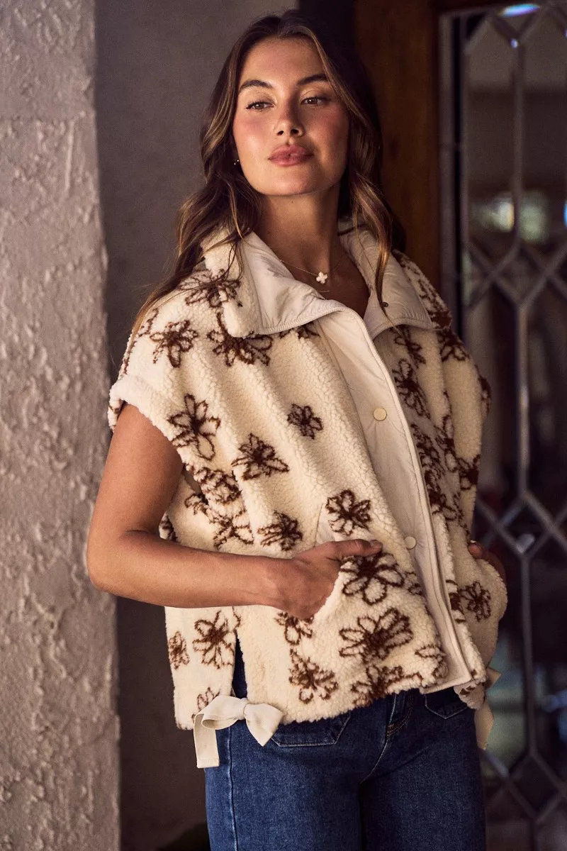 Flower Sherpa Fur Oversized Sleeveless Vest Jacket, image 9