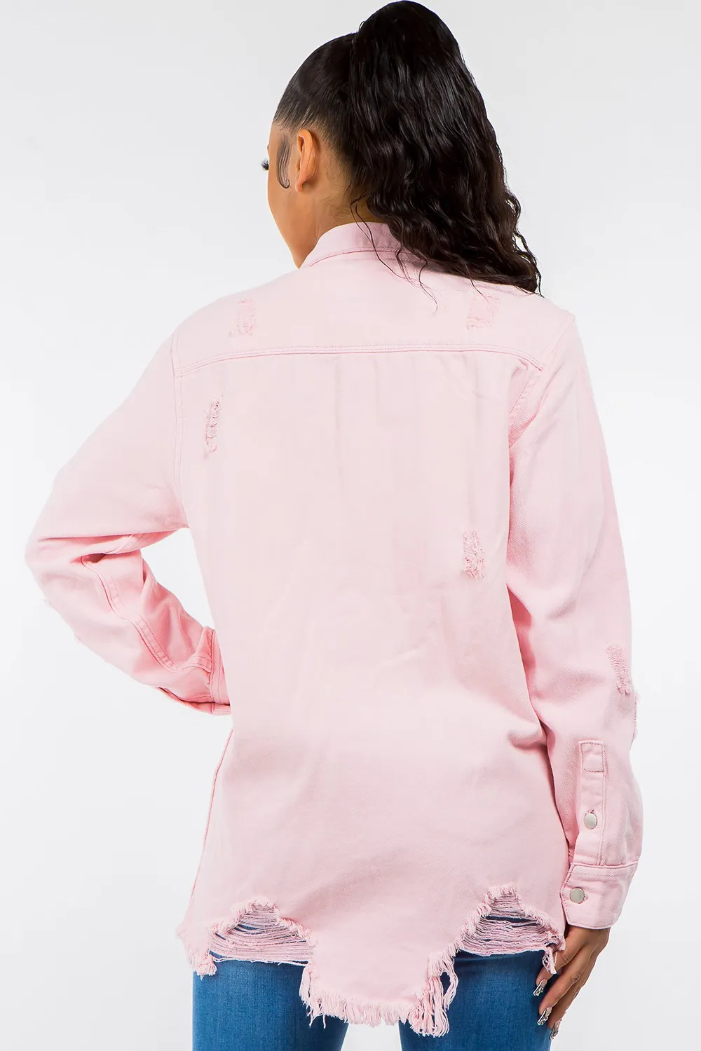 Frayed Hem Distressed Denim Jacket, image 2