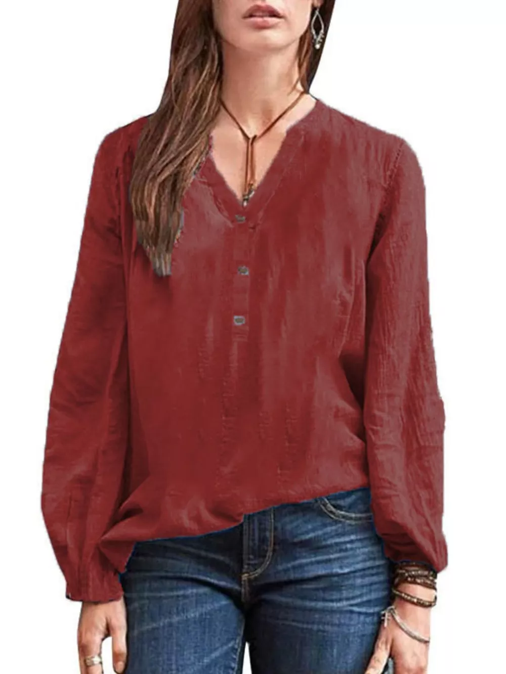 Full Size Notched Long Sleeve Blouse Plus Size, image 19