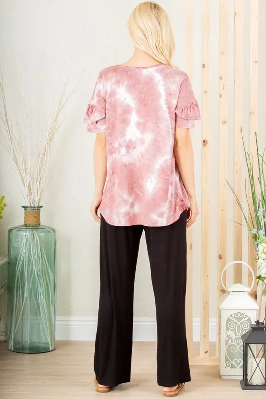 Full Size Ruffled Sleeve Tie Dye Top Plus Size, image 9