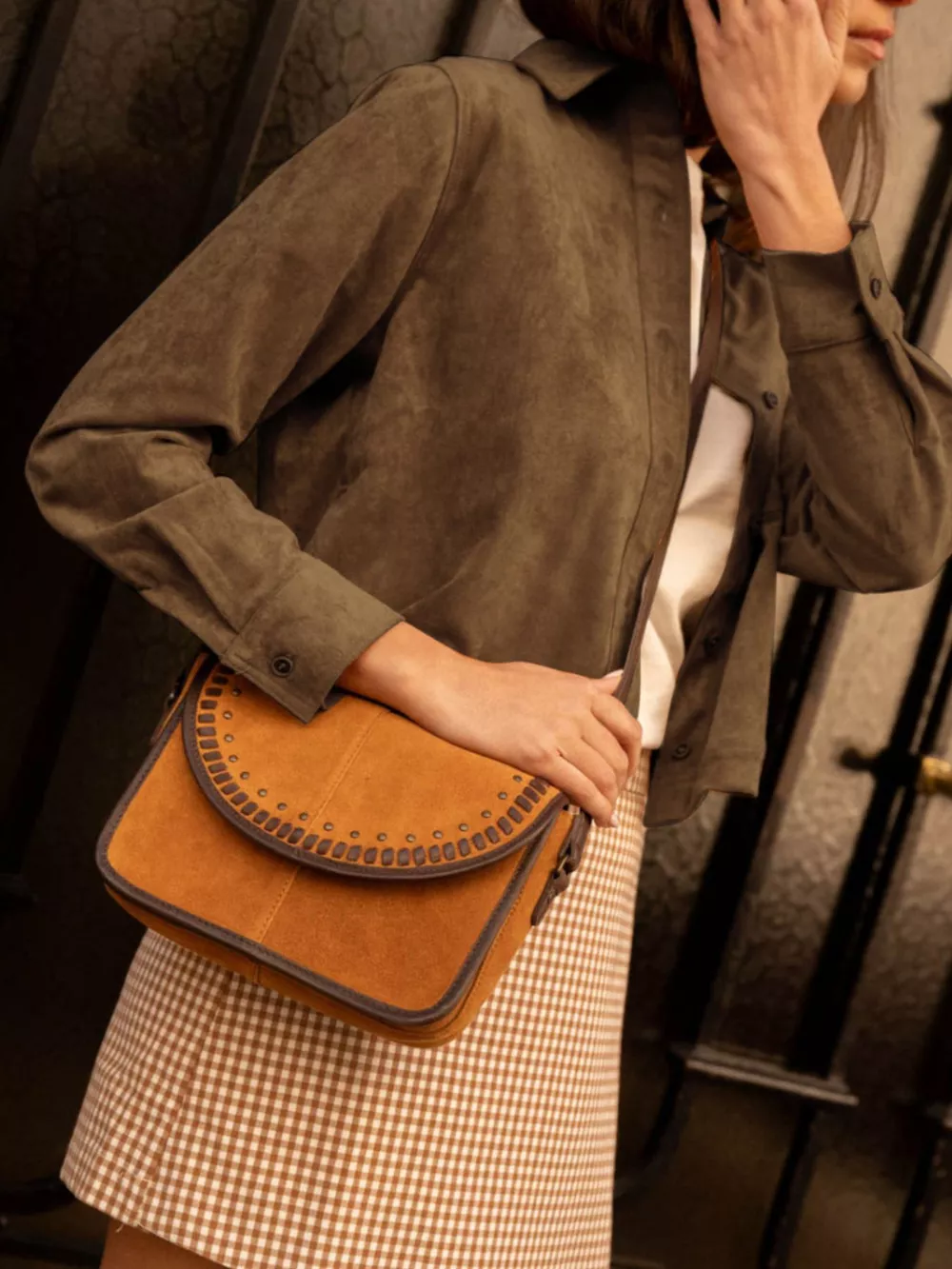 Cropped Faux Suede Button-Down Jacket, image 9