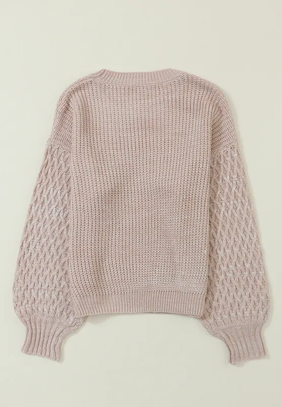 Cable-Knit Round Neck Dropped Shoulder Sweater, image 6