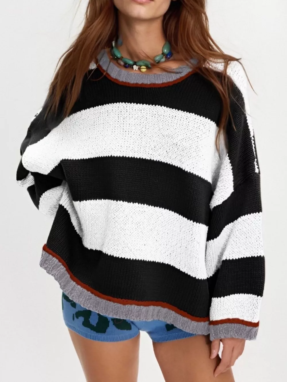 Color Block Round Neck Sweater, image 2