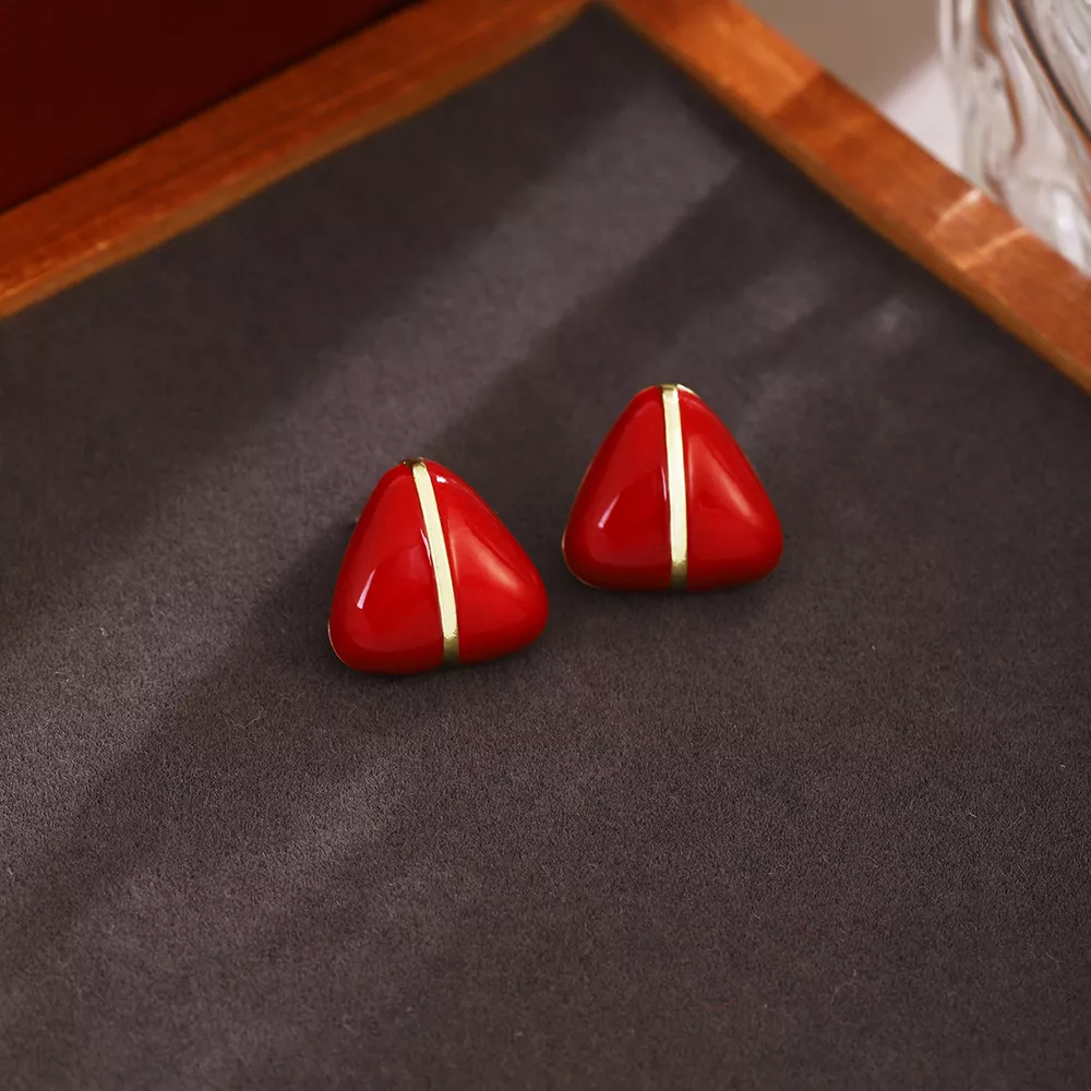 Geometric Triangle Stud Earrings with Gold Accent, image 3
