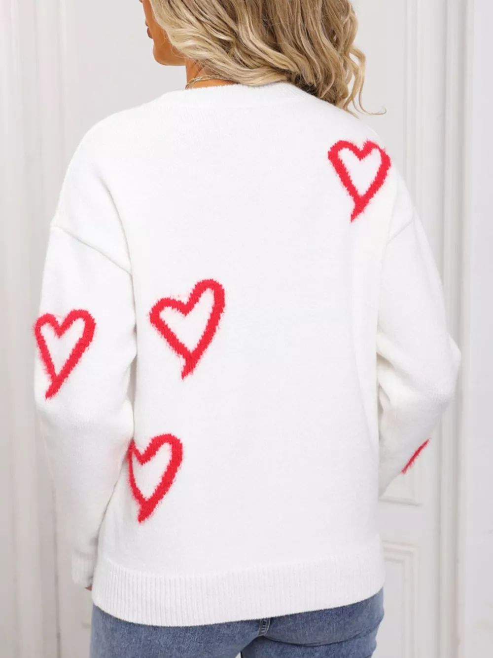 Valentine's Day Heart Print Crew Neck Sweater, image 14